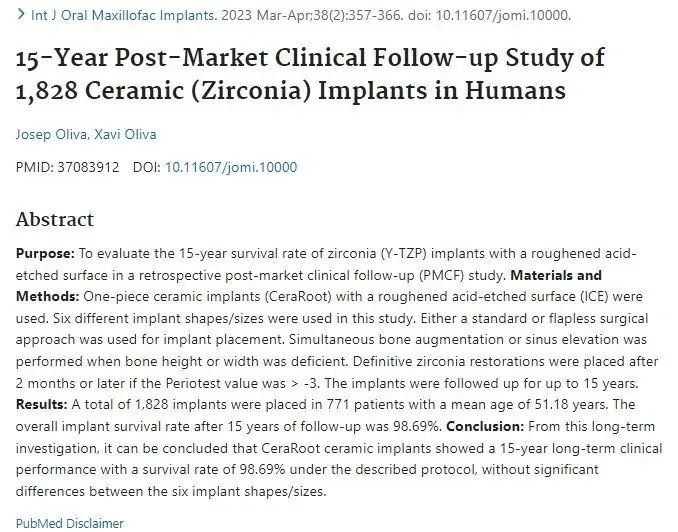zirconia implants success rate: im4